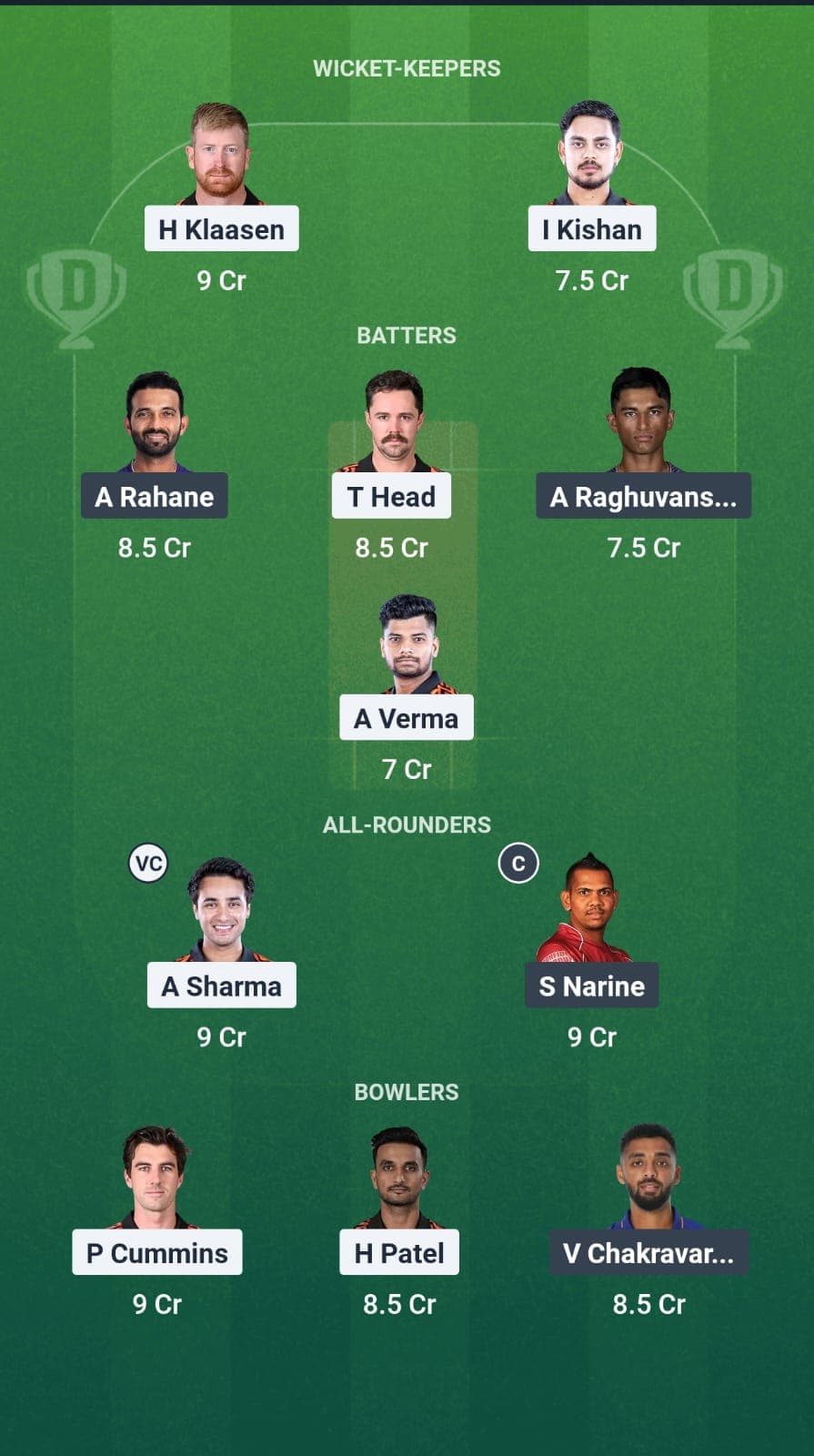 SRH vs KKR Dream11 fantasy team